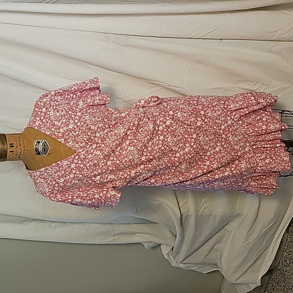 Naggoo Wrap Sundress. Size Large. Pink with white and blue floral.